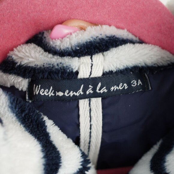 Week-end à la mer Fleece Zip Jacket Kids Size 3T Navy White‎ Striped Soft Cozy - Picture 6 of 7